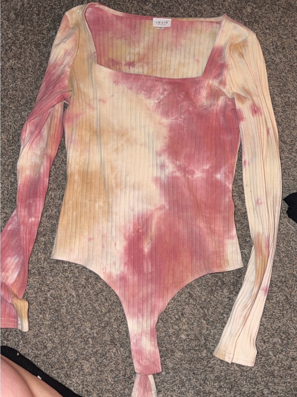 Le Lis Tie-Dye Ribbed Long Sleeve Bodysuit - Pink & Cream